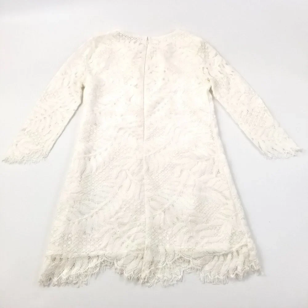 LOVERS + FRIENDS White Lace Tassel Tie Long Sleeve Boho Mini Dress Minimal 9XS